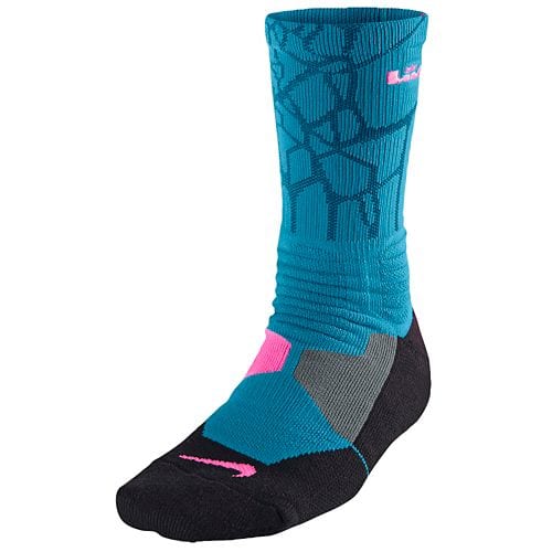 Nike Lebron Hyper Elite Basketball Crew Socks(Light Blue Laquer/Pink ...